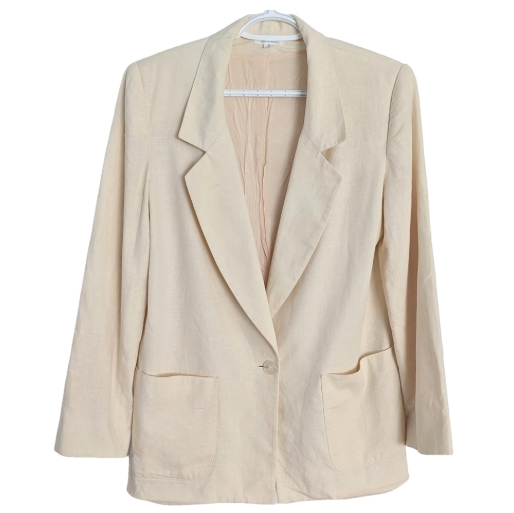 Vintage Lord & Taylor 100% linen blazer jacket beige Medium A1